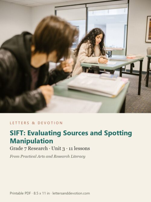 letters-devotion-electives_7-research-u3.jpg SIFT: Evaluating Sources and Spotting Manipulation: Research Unit 3, Grade 7 (Letters & Devotion)