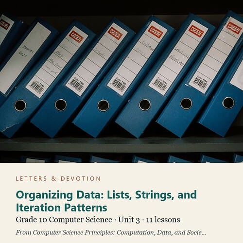 letters-devotion-g10_computer_science_part1-computer-science-u3.jpg Organizing Data: Lists, Strings, and Iteration Patterns: Computer Science Unit 3, Grade 10 (Letters & Devotion)