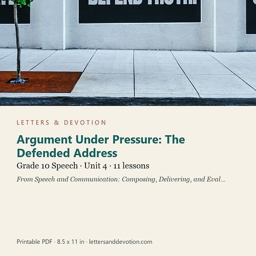 letters-devotion-g10_speech_and_communication_composing_delivering_and_evaluating_spoken_argument-speech-u4.jpg Argument Under Pressure: The Defended Address: Speech Unit 4, Grade 10 (Letters & Devotion)