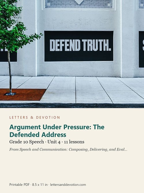 letters-devotion-g10_speech_and_communication_composing_delivering_and_evaluating_spoken_argument-speech-u4.jpg Argument Under Pressure: The Defended Address: Speech Unit 4, Grade 10 (Letters & Devotion)