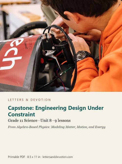 letters-devotion-g11_algebra_based_physics_modeling_matter_motion_and_energy-science-u8.jpg Capstone: Engineering Design Under Constraint: Science Unit 8, Grade 11 (Letters & Devotion)