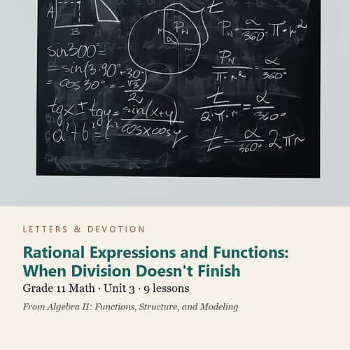 letters-devotion-g11_algebra_ii_functions_structure_and_modeling-math-u3.jpg Rational Expressions and Functions: When Division Doesn't Finish: Math Unit 3, Grade 11 (Letters & Devotion)