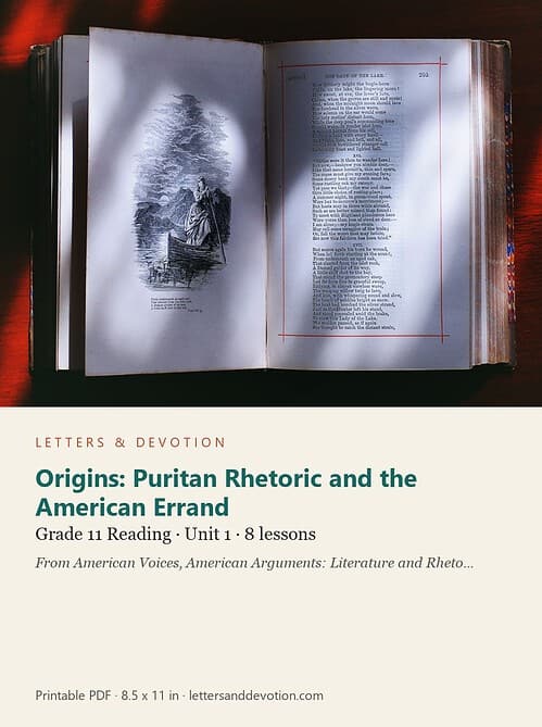letters-devotion-g11_american_voices_part1-reading-u1.jpg Origins: Puritan Rhetoric and the American Errand: Reading Unit 1, Grade 11 (Letters & Devotion)