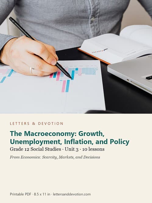 letters-devotion-g12_economics_scarcity_markets_and_decisions-social-studies-u3.jpg The Macroeconomy: Growth, Unemployment, Inflation, and Policy: Social Studies Unit 3, Grade 12 (Letters & Devotion)
