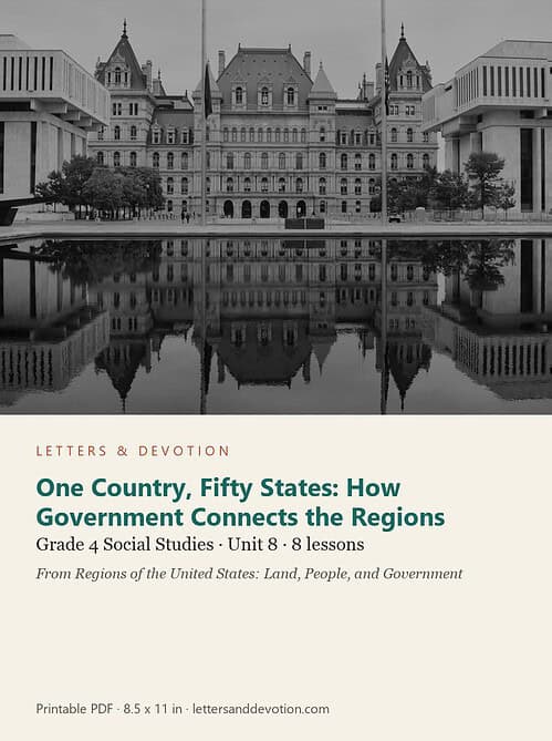 letters-devotion-g4_regions_of_the_united_states_land_people_and_government-social-studies-u8.jpg One Country, Fifty States: How Government Connects the Regions: Social Studies Unit 8, Grade 4 (Letters & Devotion)