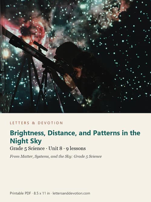 letters-devotion-g5_matter_systems_and_the_sky_grade_5_science-science-u8.jpg Brightness, Distance, and Patterns in the Night Sky: Science Unit 8, Grade 5 (Letters & Devotion)