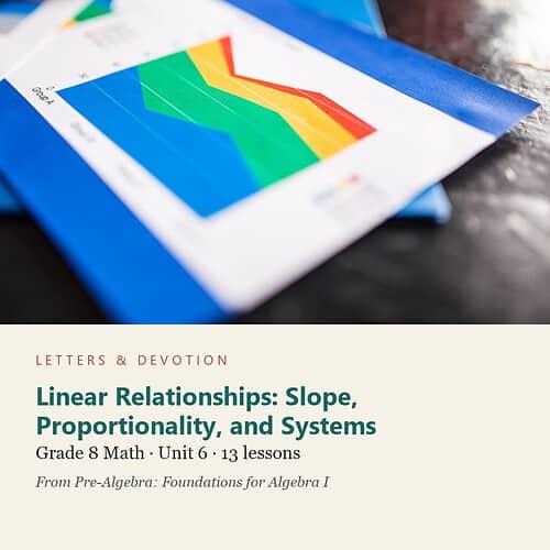letters-devotion-g8_pre_algebra_foundations_for_algebra_i-math-u6.jpg Linear Relationships: Slope, Proportionality, and Systems: Math Unit 6, Grade 8 (Letters & Devotion)