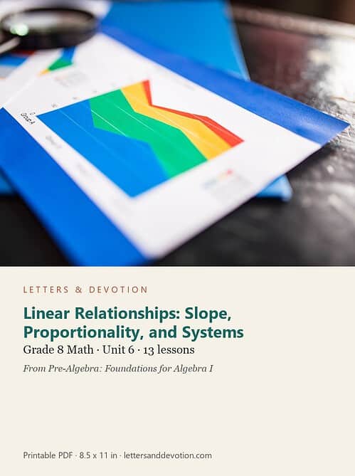 letters-devotion-g8_pre_algebra_foundations_for_algebra_i-math-u6.jpg Linear Relationships: Slope, Proportionality, and Systems: Math Unit 6, Grade 8 (Letters & Devotion)
