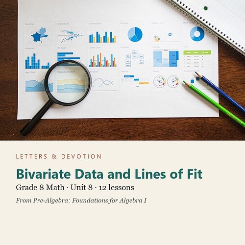 letters-devotion-g8_pre_algebra_foundations_for_algebra_i-math-u8.jpg Bivariate Data and Lines of Fit: Math Unit 8, Grade 8 (Letters & Devotion)