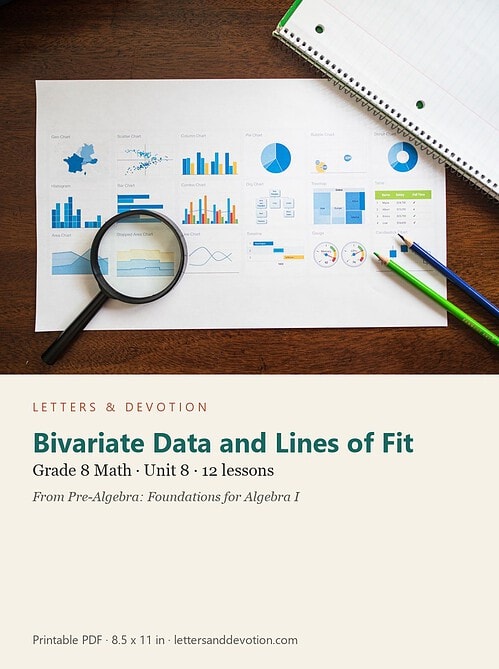 letters-devotion-g8_pre_algebra_foundations_for_algebra_i-math-u8.jpg Bivariate Data and Lines of Fit: Math Unit 8, Grade 8 (Letters & Devotion)