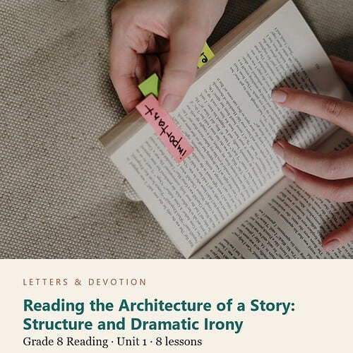 letters-devotion-g8_structure_irony_and_argument_grade_8_english_language_arts-reading-u1.jpg Reading the Architecture of a Story: Structure and Dramatic Irony: Reading Unit 1, Grade 8 (Letters & Devotion)