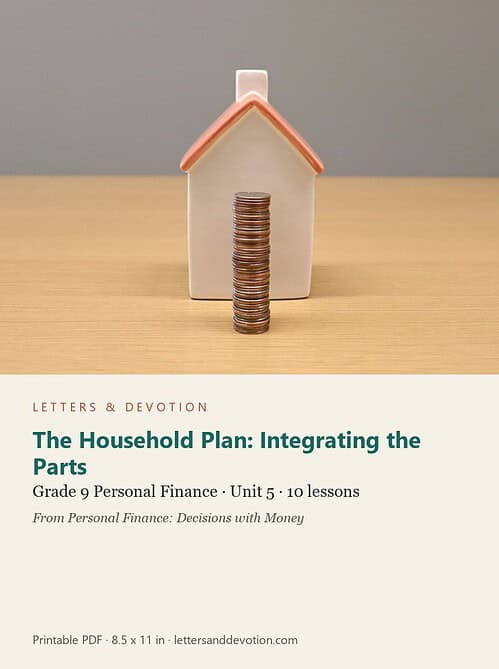 letters-devotion-g9_personal_finance_decisions_with_money-personal-finance-u5.jpg The Household Plan: Integrating the Parts: Personal Finance Unit 5, Grade 9 (Letters & Devotion)