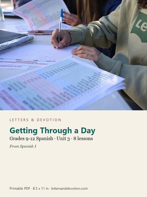 letters-devotion-g9_spanish_i-spanish-u3.jpg Getting Through a Day: Spanish Unit 3, Grades 9-12 (Letters & Devotion)