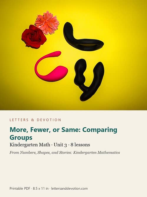 letters-devotion-gk_numbers_shapes_and_stories_kindergarten_mathematics-math-u3.jpg Educational materials for kindergarten math, including colorful manipulatives and flowers, on a yellow background.