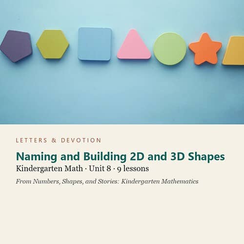 letters-devotion-gk_numbers_shapes_and_stories_kindergarten_mathematics-math-u8.jpg Colorful 2D and 3D geometric shapes for kindergarten math learning, including hexagon, square, triangle, circle, star, and trapezoid, on a light blue background.