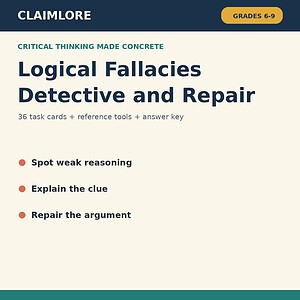 Logical Fallacies Activity | Detective & Repair Task Cards Grades 6-9