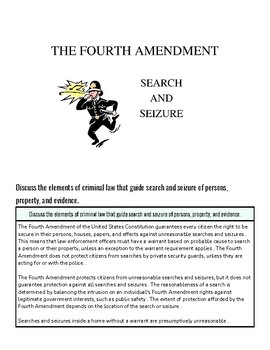 The Fourth Amendment search and seizure document with a cartoon illustration of a police officer.