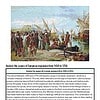 European expansion from 1450 to 1750, showing ships, explorers, and indigenous peoples at a port, illustrating the Age of Exploration and European influence.