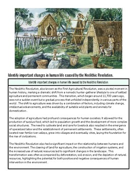 original-12209951-1.jpg Historical Neolithic Revolution scene with early humans, huts, and tools in a natural landscape.