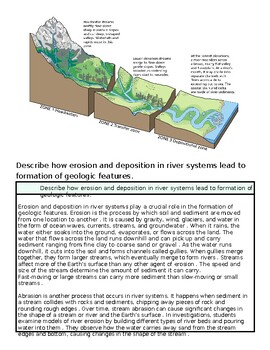 Diagram illustrating how erosion and deposition in river systems lead to formation of different landforms.