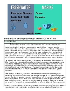 original-12260244-1.jpg Diagram comparing freshwater and marine ecosystems, including rivers, lakes, wetlands, ocean, estuaries, and biomes.