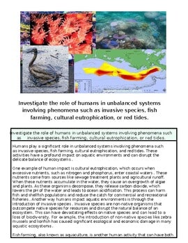 Unveiling the role of humans in ecosystems, featuring fish farming, cultural eutrophication, and invasive species impacts.