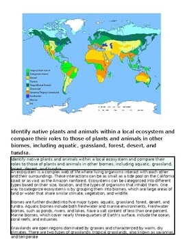 World map showing global plant and animal ecosystems with color-coded regions for different biomes and ecosystems.