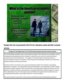 Two business professionals walking up stairs with dollar bills in the background, illustrating the U.S. economic system.