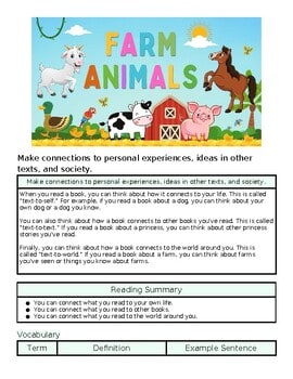 Colorful farm animals including a cow, pig, horse, goat, and duck with the text 'Farm Animals' on a bright background.