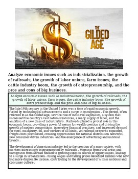 The Gilded Age economic growth with a large dollar sign and industrial background.