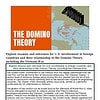 The Domino Theory concept illustration with dominoes falling over a map of the world, symbolizing geopolitical influence and military strategy.