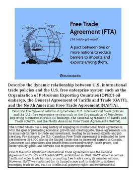 Global trade agreement concept with a globe and arrows, representing free trade agreements and international commerce.