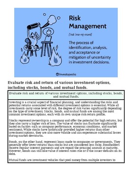 original-12608534-1.jpg Risk Management concept with a cartoon scientist analyzing data and a fire symbol, representing investment risk analysis.