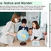 Children and teacher exploring a globe in a classroom setting, engaging in a learning activity about the world.