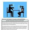 Two silhouetted figures, one with a megaphone and the other listening, depict a discussion or disagreement, emphasizing the importance of respectful communication.
