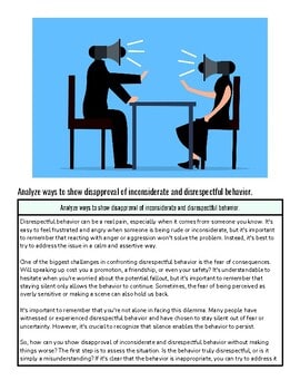 Two silhouetted figures, one with a megaphone and the other listening, depict a discussion or disagreement, emphasizing the importance of respectful communication.