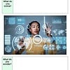 Young girl interacting with futuristic digital interface, exploring technology and innovation in education.