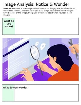 Child exploring science concepts with magnifying glass and computer, emphasizing curiosity and discovery.