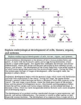 Illustration of embryological development of cells, tissues, organs, and systems in humans.