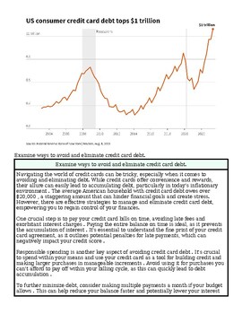 Graph showing US consumer credit card debt surpassing $1 trillion from 2000 to 2023.