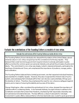 Historical portrait of founding fathers with models of civic virtue for homeschooling educational content.