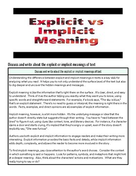 Comparison of explicit and implicit meaning in text analysis with highlighted sections.