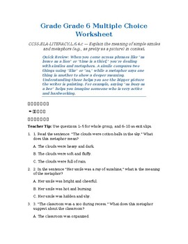 original-14054818-1.jpg Homeschool Resource Co. educational worksheet for grade 6 students focusing on metaphors and language skills.