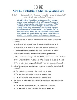 original-14563081-1.jpg Homeschool Resource Co. Grade 6 Multiple Choice Worksheet for English Language Arts with questions and answer options.