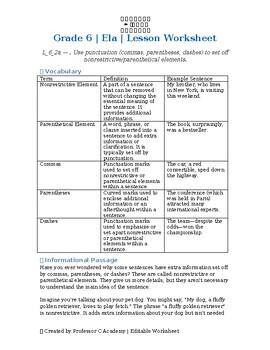original-14563170-1.jpg Homeschool Resource Co. lesson worksheet for Grade 6 Ela with vocabulary, comprehension, and writing exercises.