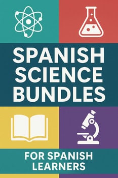 Spanish science bundles for homeschool students, including books and lab equipment, designed to enhance science learning in Spanish.