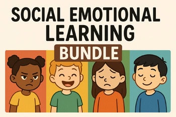 Social emotional learning bundle featuring diverse children expressing different emotions for homeschooling resources.