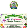 Homeschool Garden Explorers Certificate Certificate of Completion for Mini Art Adventures: Garden Explorers with colorful floral border and playful illustrations.