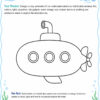 Homeschool Submarine Design Illustration of a playful submarine with portholes, periscope, and propeller in a white cartoon style for kids, aligned with Ocean Mission theme.