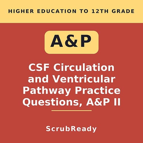 Homeschool Resource Co. educational book cover on CSF circulation and ventricular pathway practice questions for higher education.